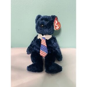 *Rare/Retired* TY Beanie baby 'POPS' bear with USA flag tie (2002)NEW‎ With Tag